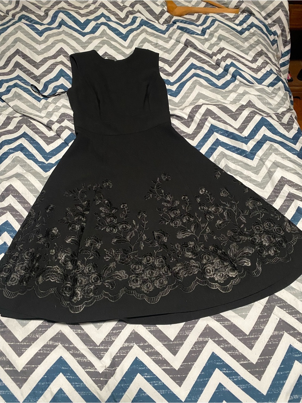 Calvin Klein Black Midi Dress with Tonal Floral Embroidery